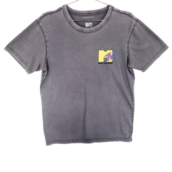 American Eagle MTV T Shirt Mens Small Gray Retro Wash Graphic Crew Neck Tee - Picture 1 of 6